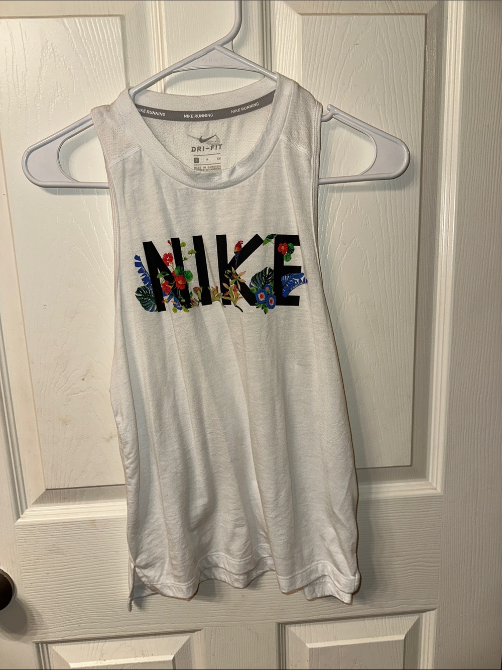 Nike White Tank Top with Floral Logo
